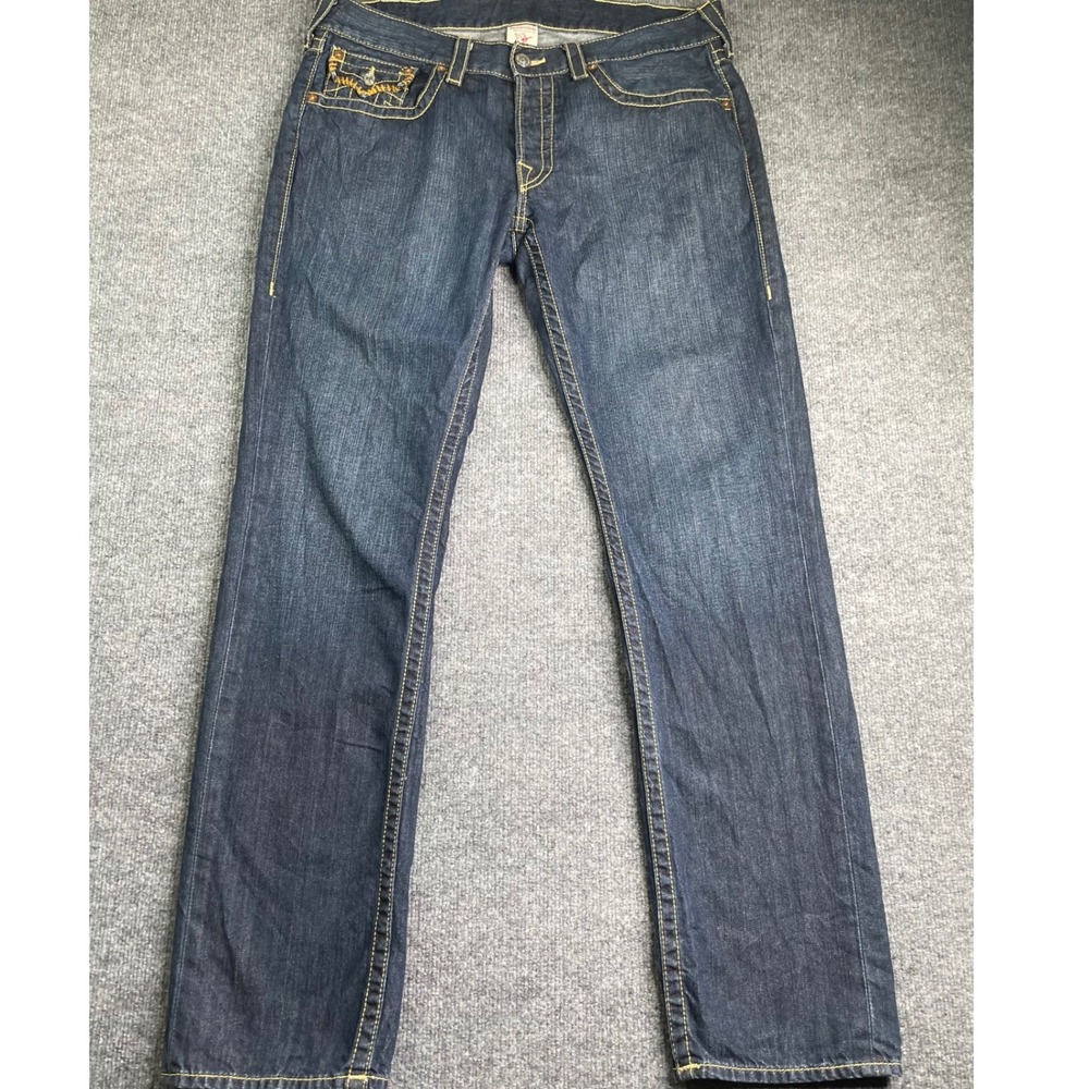 True Religion Slim Section Jeans Mens 36 Blue Dark Wash Straight Made in USA